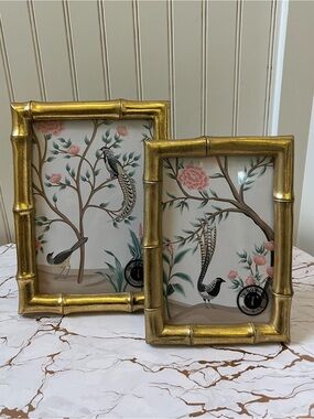 TWO’S COMPANY FAUX BAMBOO PICTURE FRAME SET | GOLD | SET - 4”x6” & 5”x7” | NEW